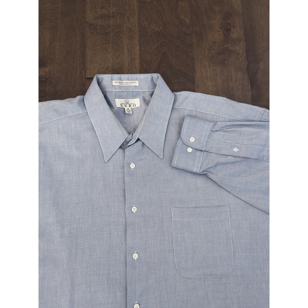 Enro Mens Button Down Blue Dotted‎ Dress Shirt Size 19 34-35 Long Sleeve Cotton